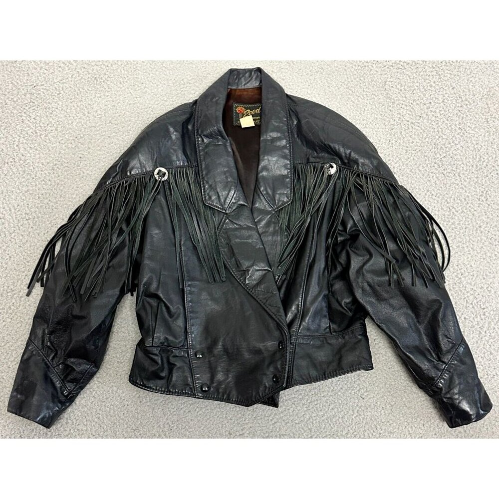 Vintage Leather Fringe Jacket Concho Southwest Tassel Biker